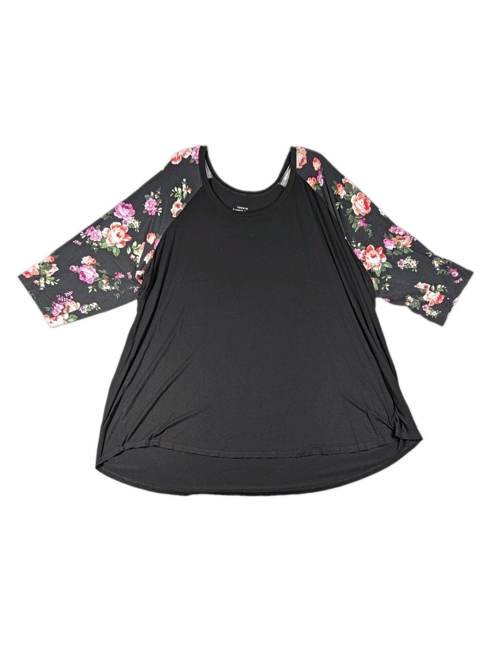 Torrid Womens 5 Black Floral Raglan Three Quarter Sleeve Super Soft Knit Top 5XL
